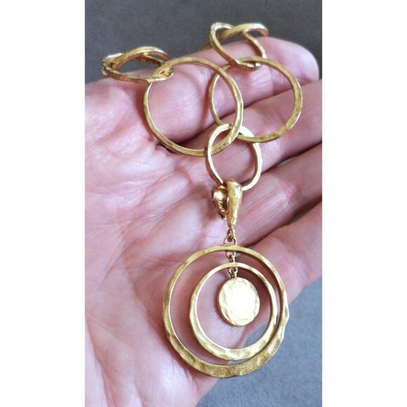 VERONESE 18k Gold Vermeil STERLING NECKLACE + RING SET Etrusca - Hammered -Italy - Picture 6 of 13